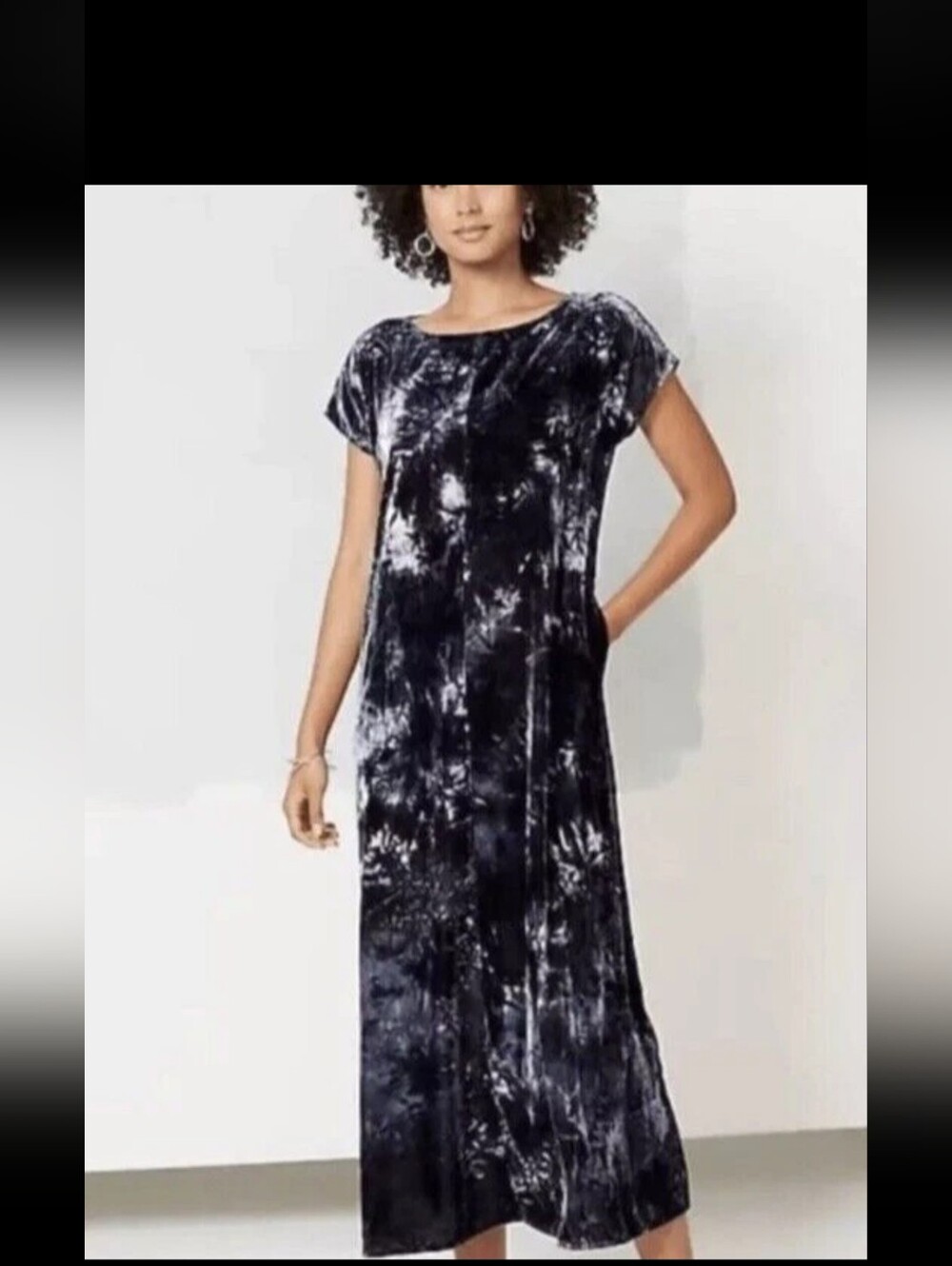 Women's Blue Velvet Tie-Dye Midi Dress